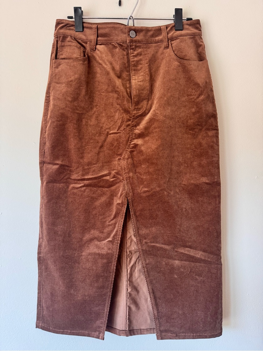 PAIGE Meadow Corduroy Midi Skirt Maple Brown Front Slit Size 6 NWT - Picture 2 of 9